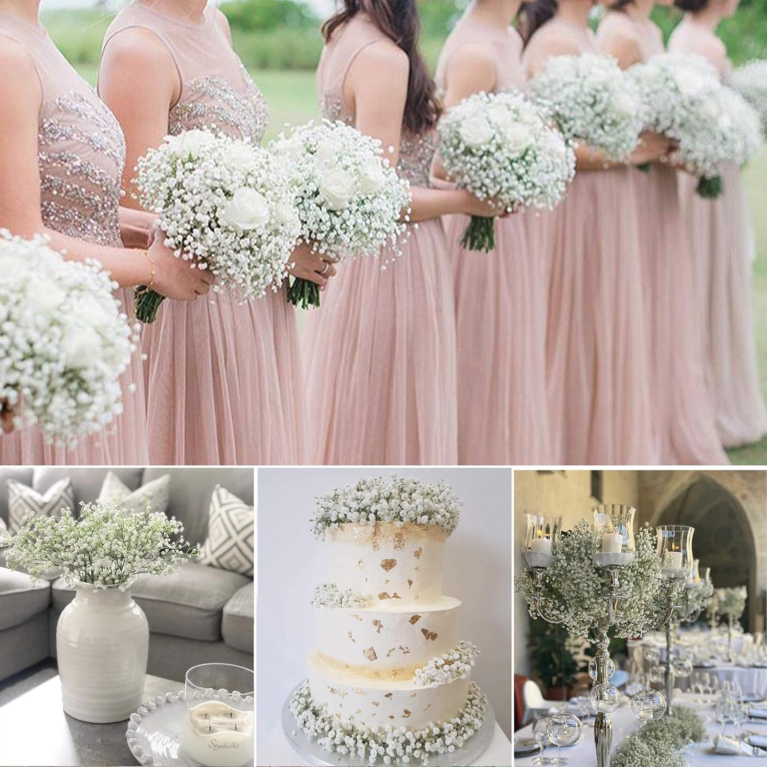 JIFTOK Artificial Babys Breath Flowers 24 Pcs White Wedding Decoration