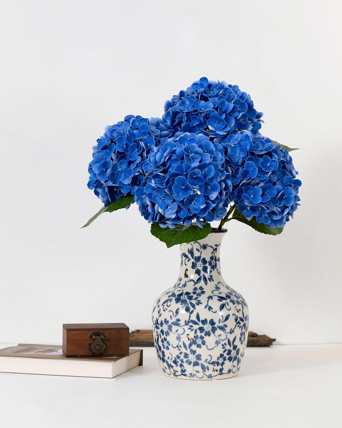 DuHouse 3Pcs Real Touch Hydrangea Artificial Flowers in Royal Blue