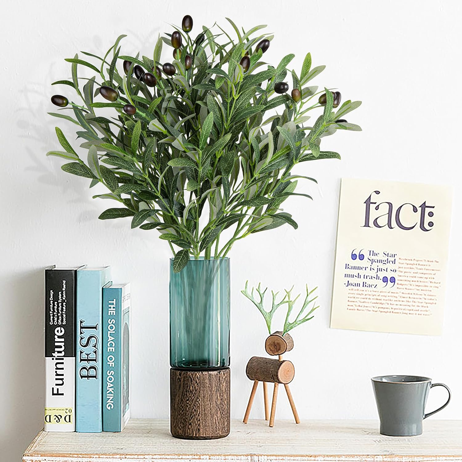 XONOR Artificial Olive Branches 6Pcs 18 Inch Set