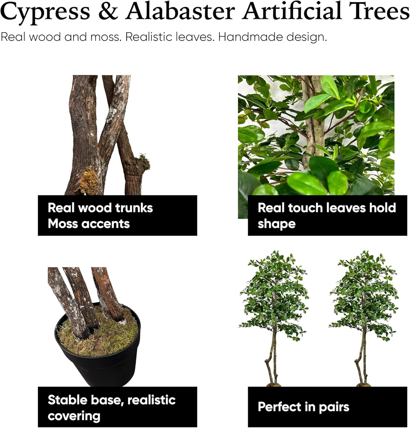 Cypress Alabaster 6ft Italian Black Olive Leaf Artificial Tree with Real Wood Trunk