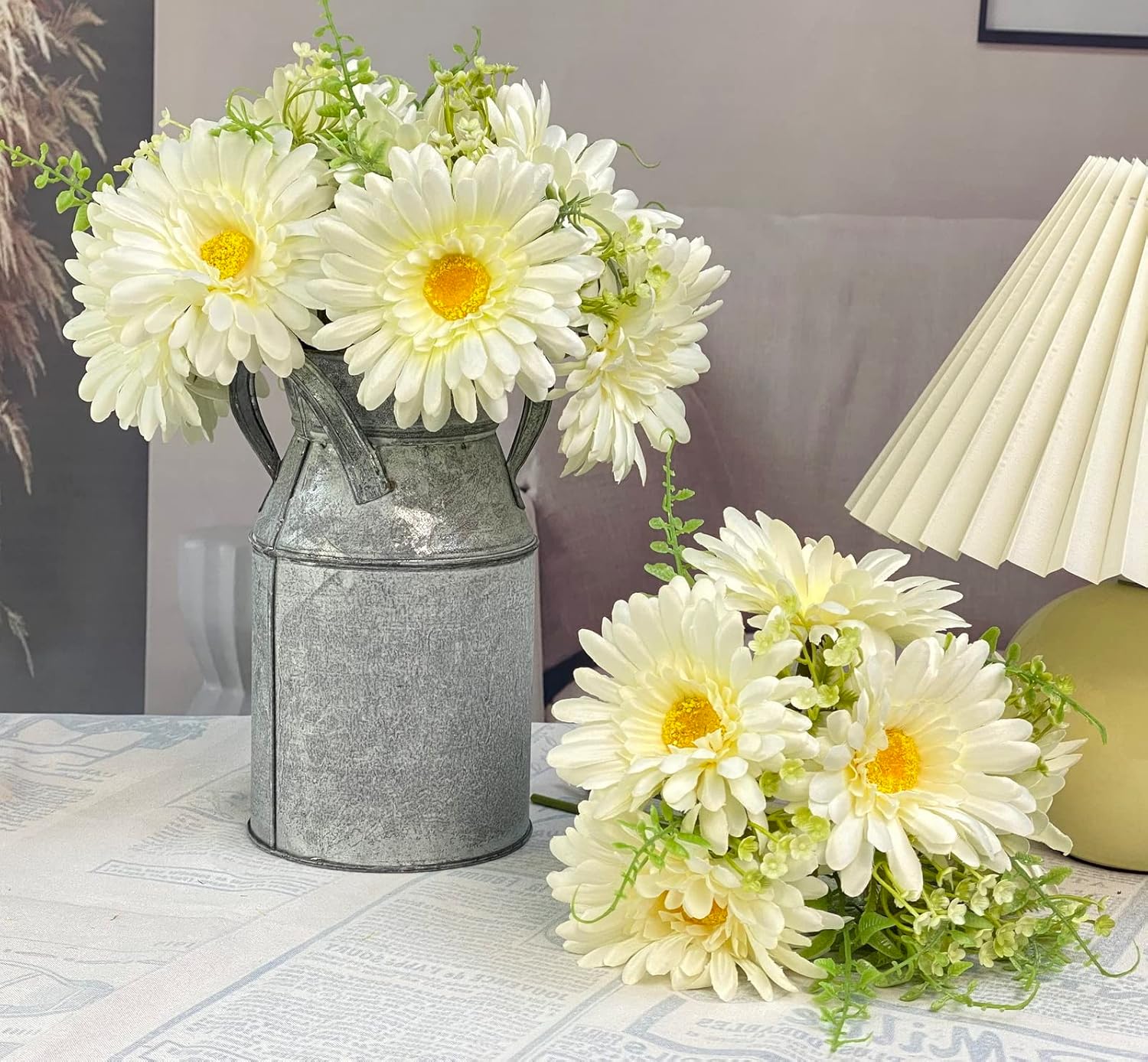 TOPIA Artificial Daisies Gerbera Bouquet 10 Stems Silk White