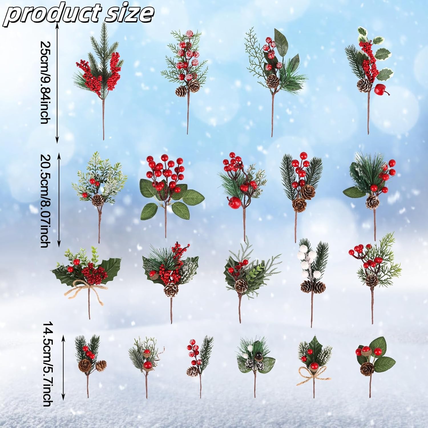 20 Pcs Artificial Christmas Tree Picks with 20 Styles