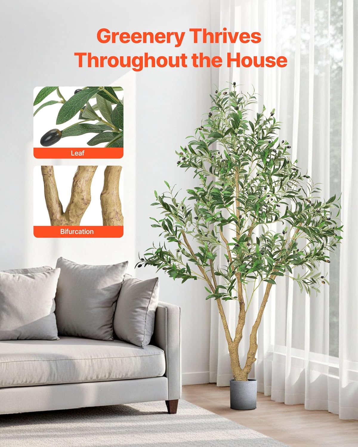 VEVOR 6FT Artificial Olive Tree with Realistic Fruits and Leaves