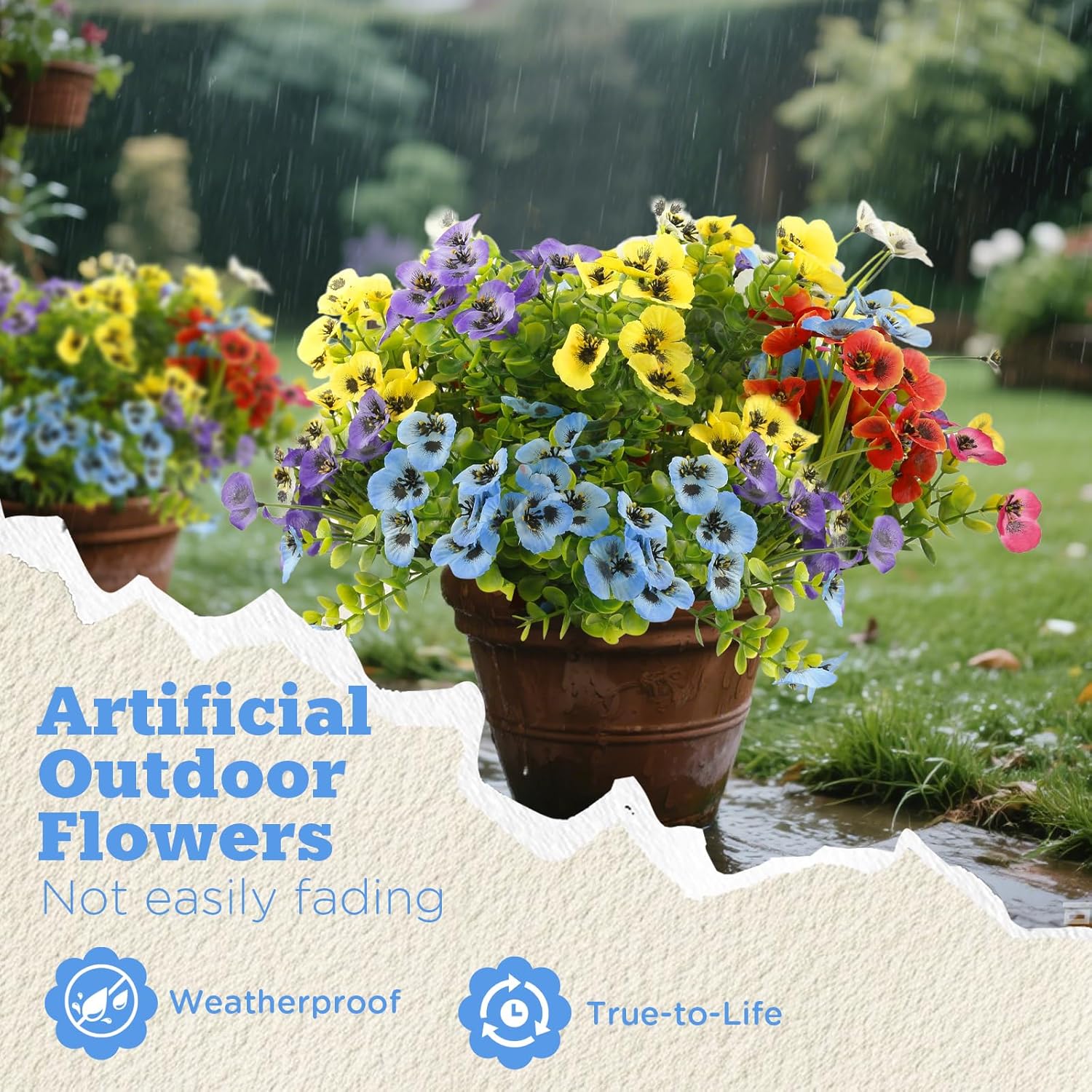 Realistic Artificial Pansies for Outdoor Use 18 Bundle UV Resistant Decor