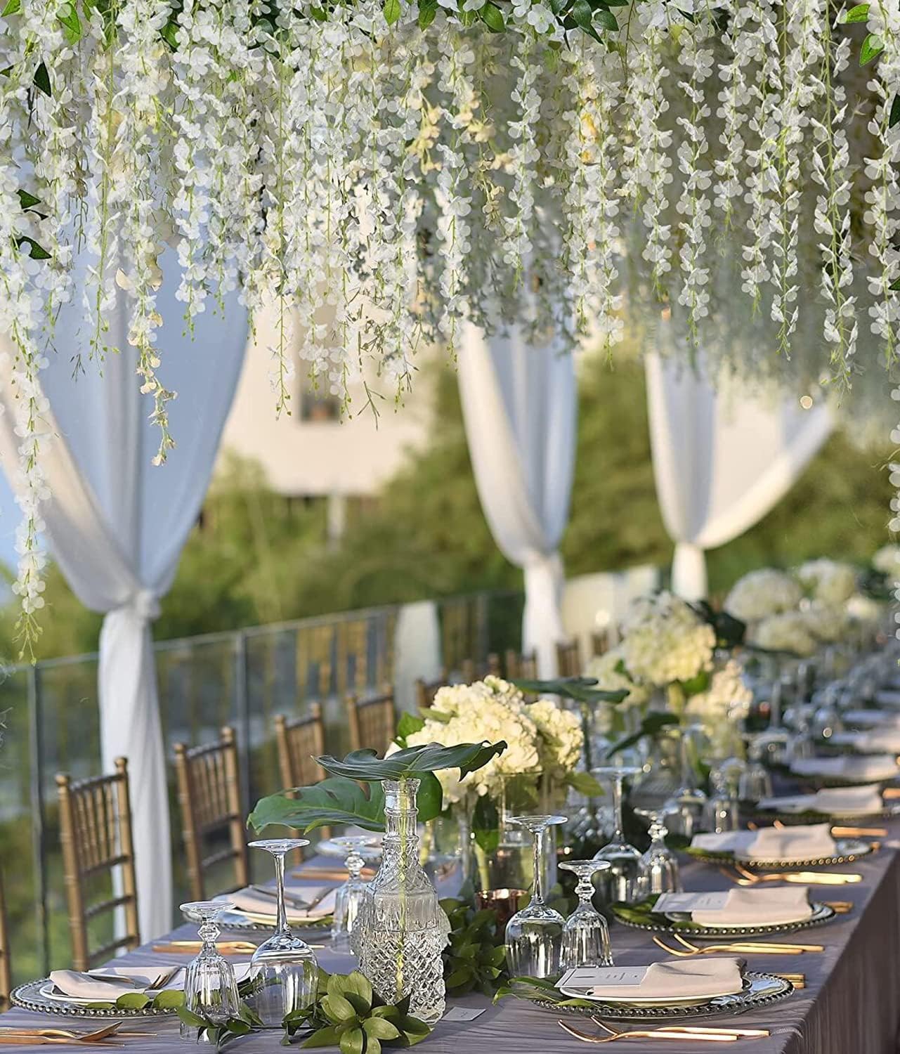 12Pcs Artificial Wisteria Flowers Hanging Garland Decor