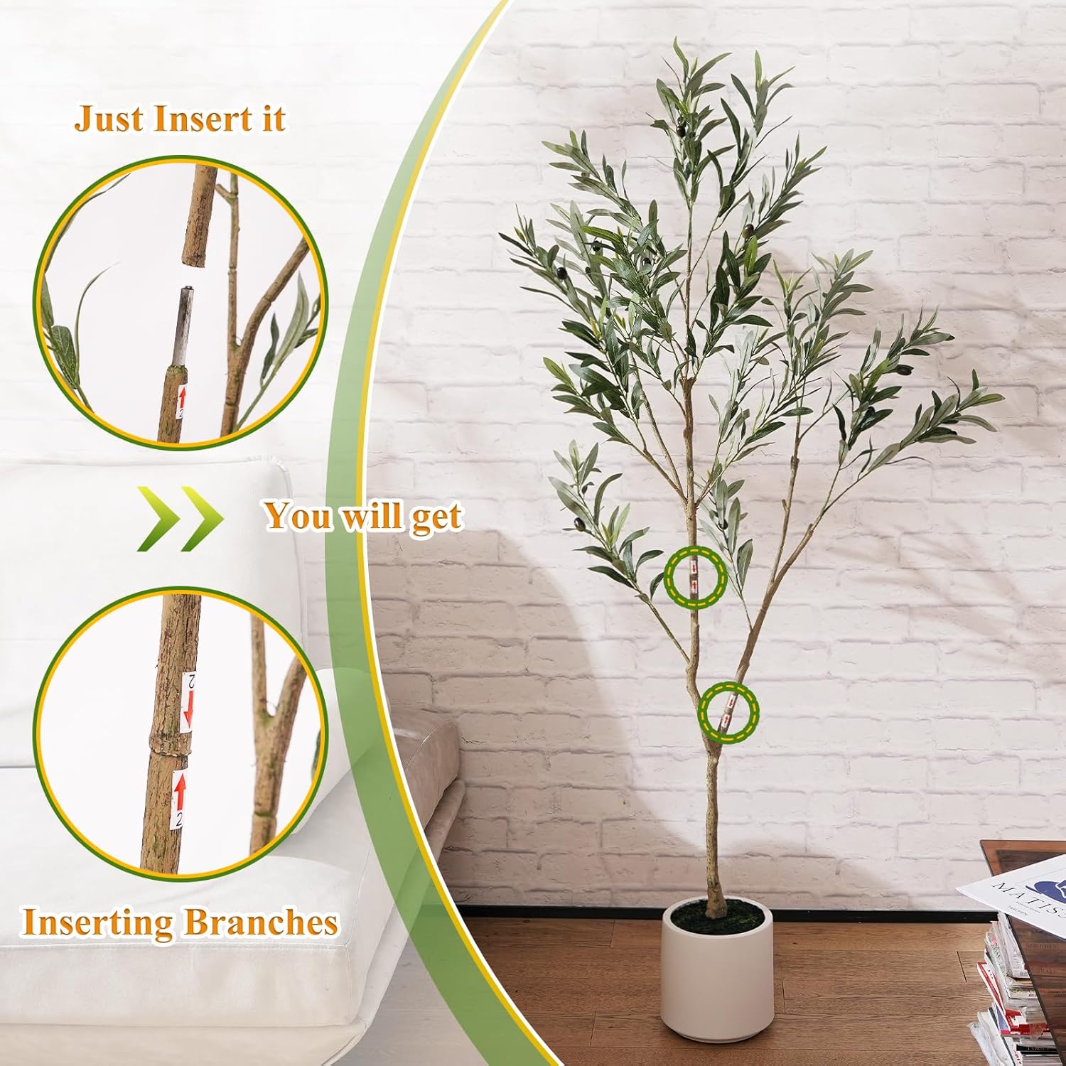 KULAMOON Artificial Olive Tree with Planter 5ft White