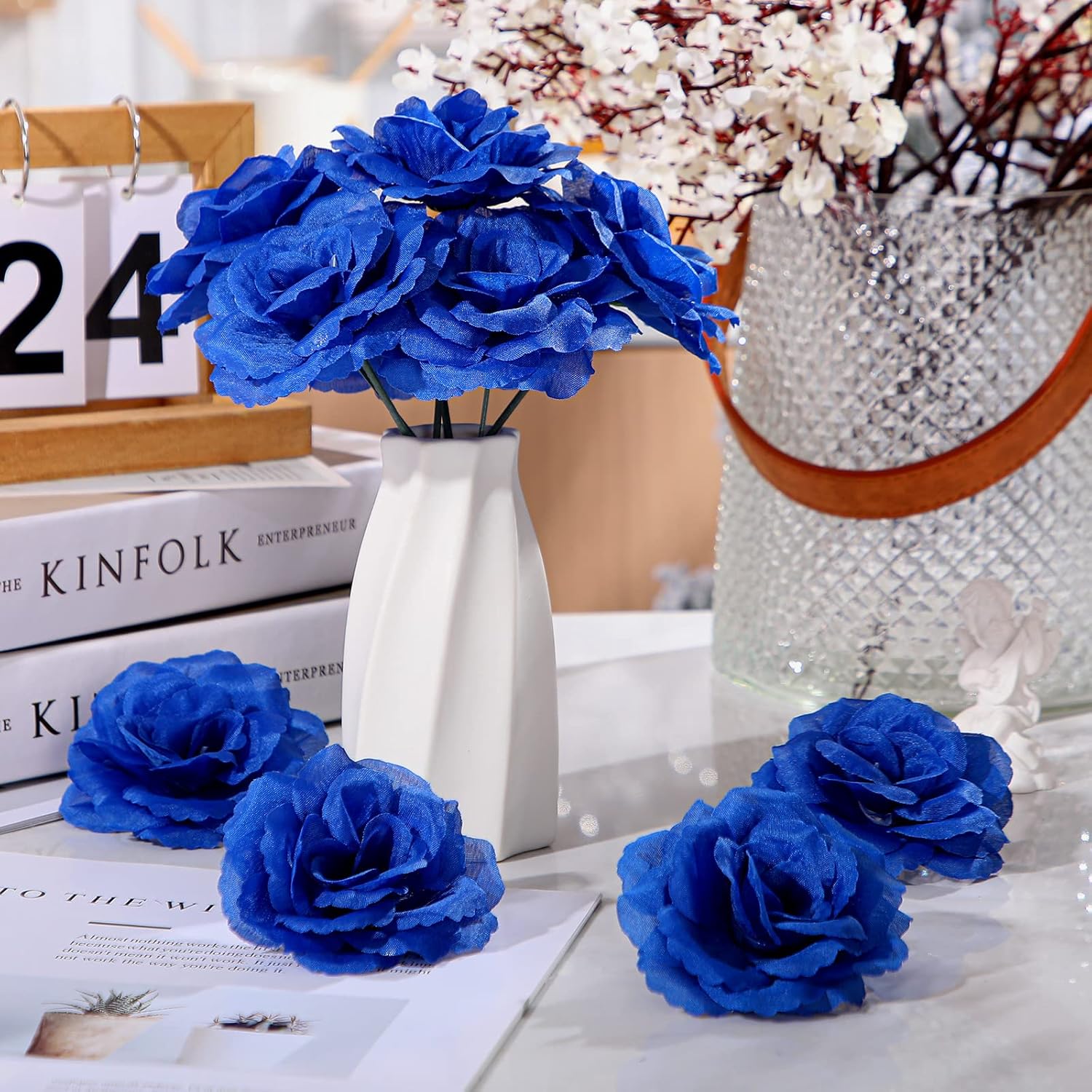 Yunlly 100 Pcs Artificial Blue Roses for Decor