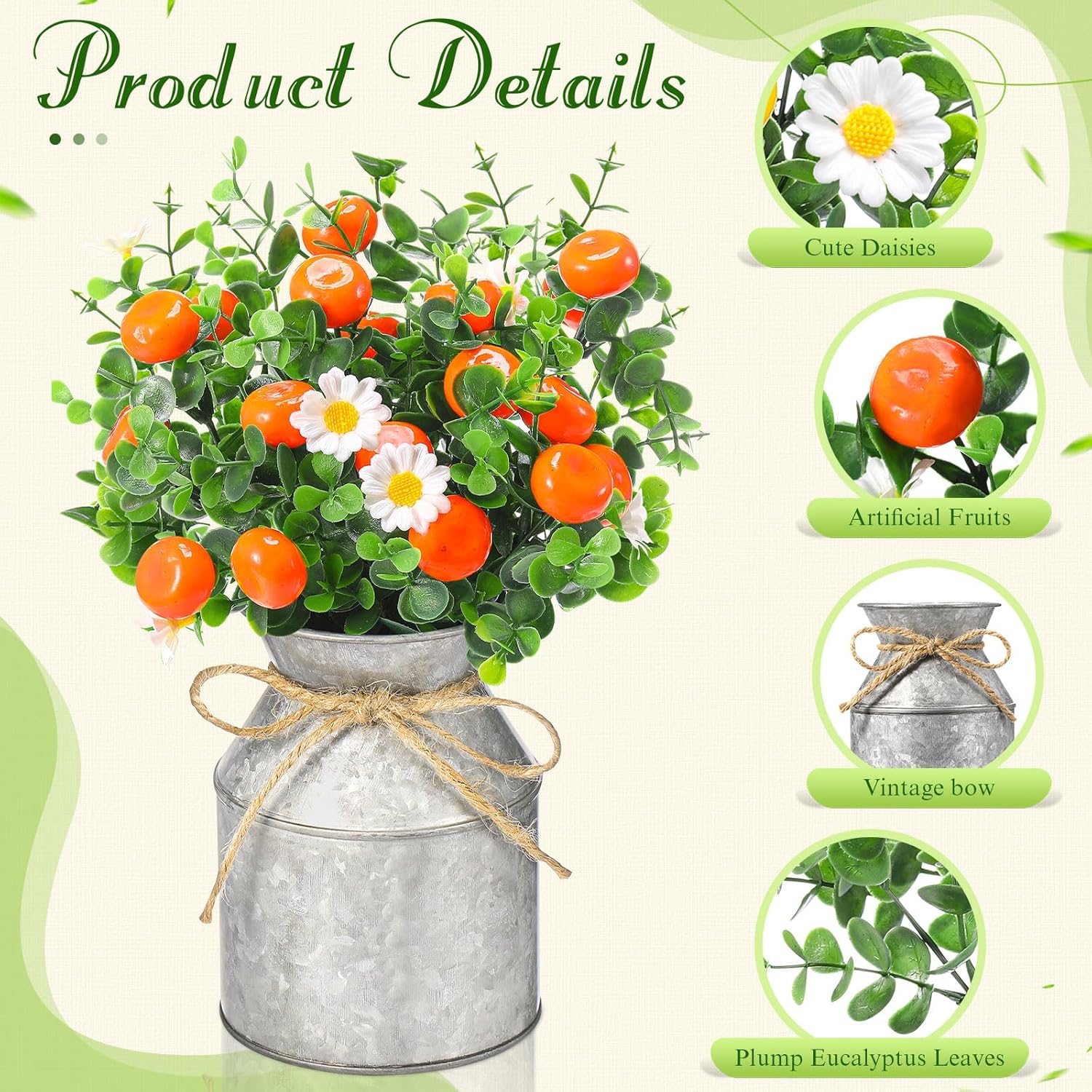 6 Piece Orange Centerpieces with Daisy Flowers and Vase