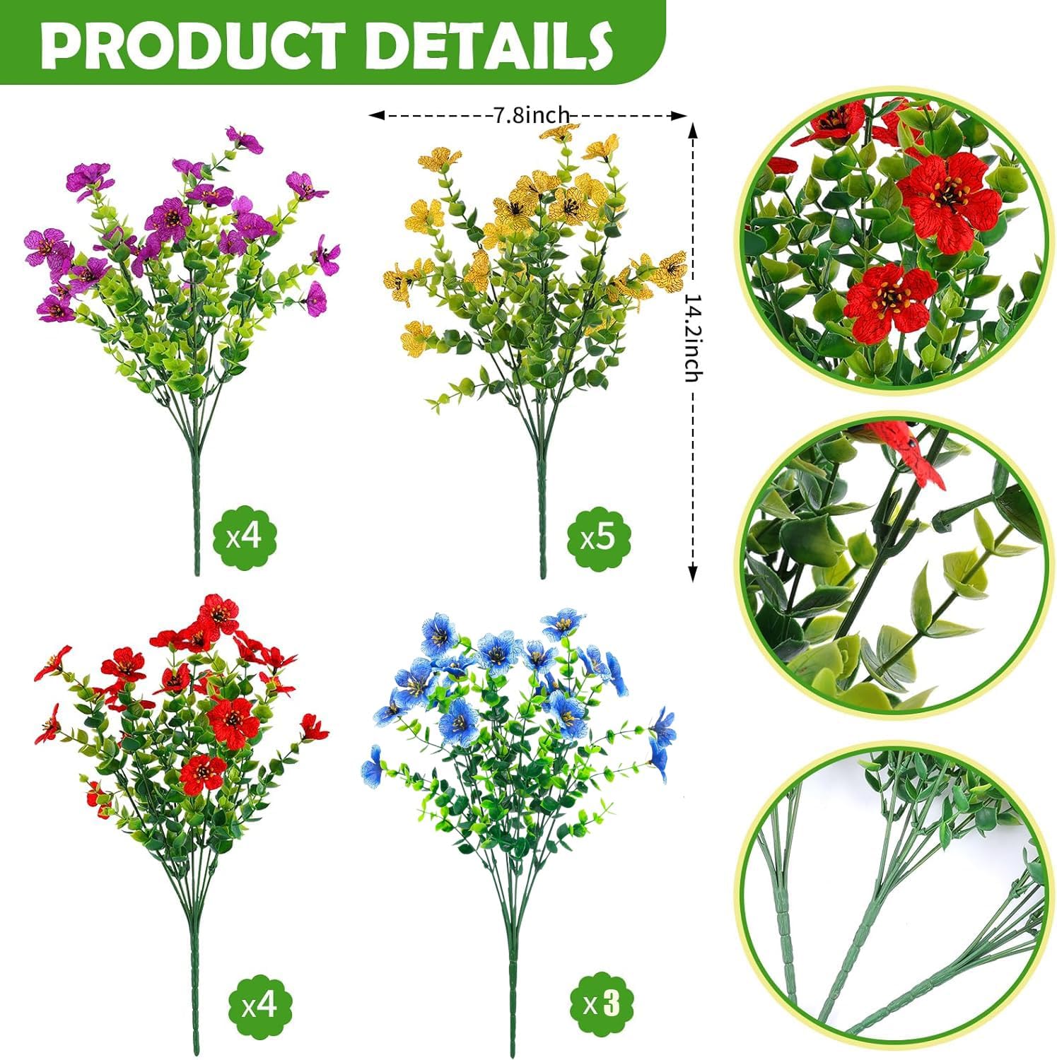 Artificial Flowers Faux Plants Summer Decor 16 Bundles Blue