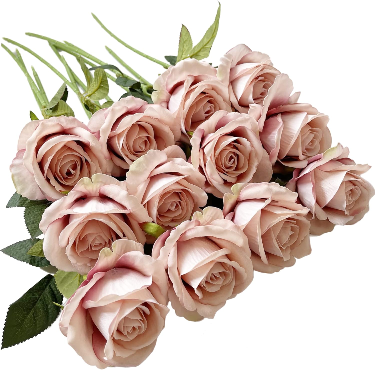 UKELER 12 Pcs Artificial Silk Rose Bouquet with Long Stems