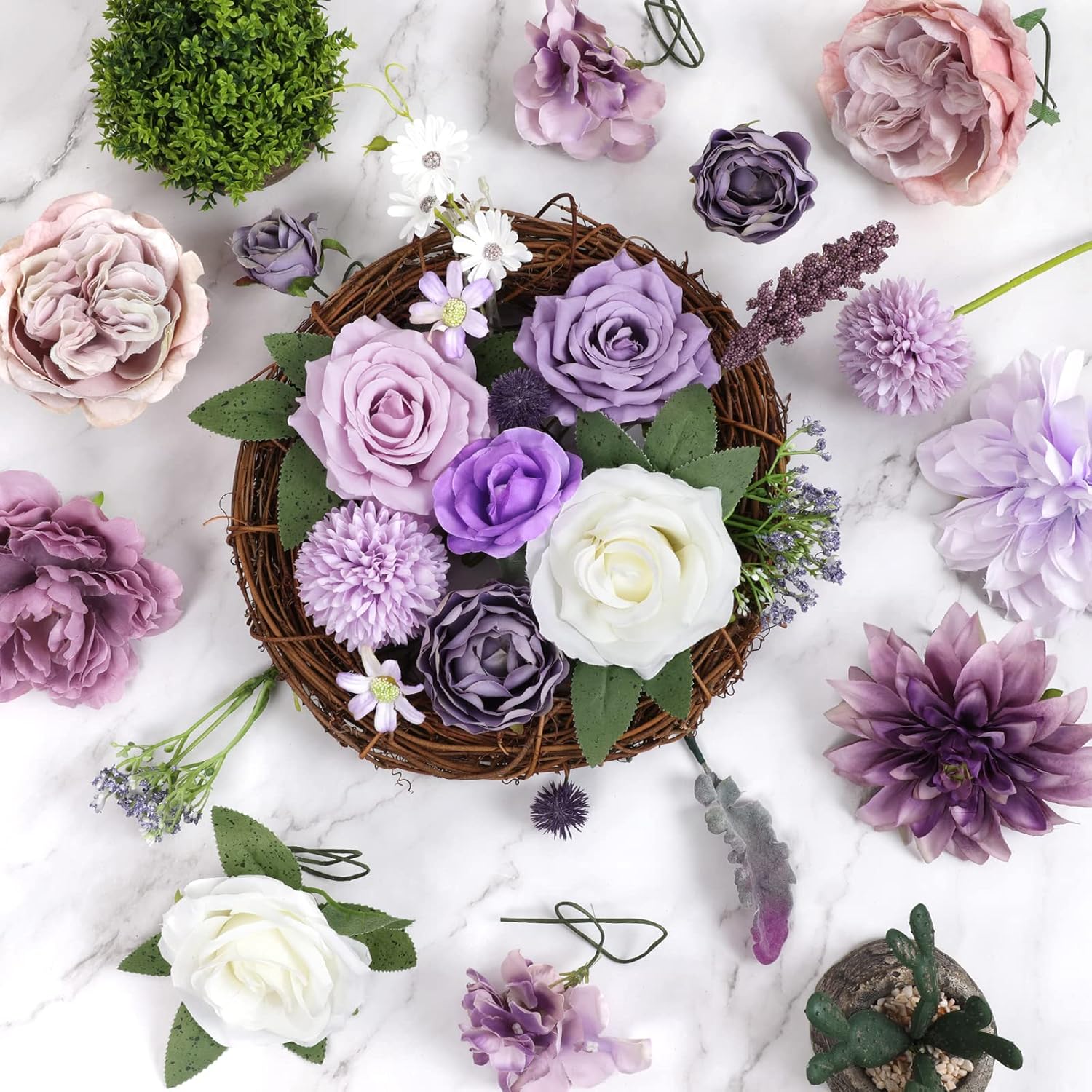 AmyHomie Artificial Purple Flowers Wedding Decor Combo with Stems