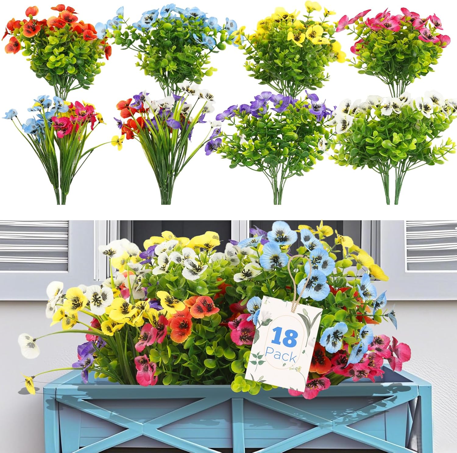 Realistic Artificial Pansies for Outdoor Use 18 Bundle UV Resistant Decor