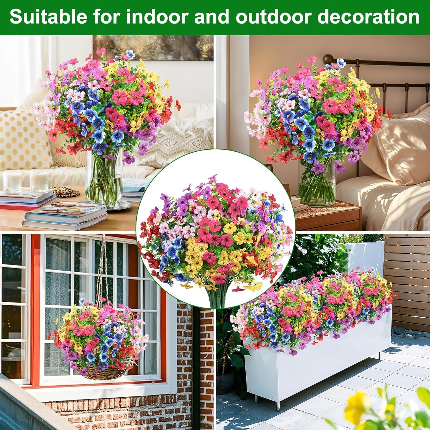 Artificial Flowers Faux Plants Summer Decor 16 Bundles Blue