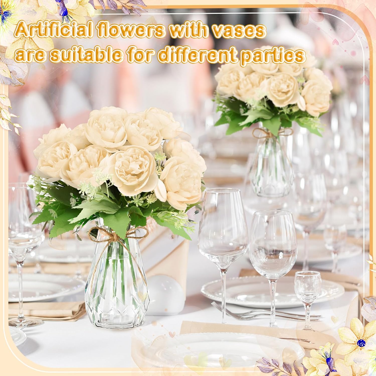 Zeyune 37 Pack Artificial Peonies with Bud Vase