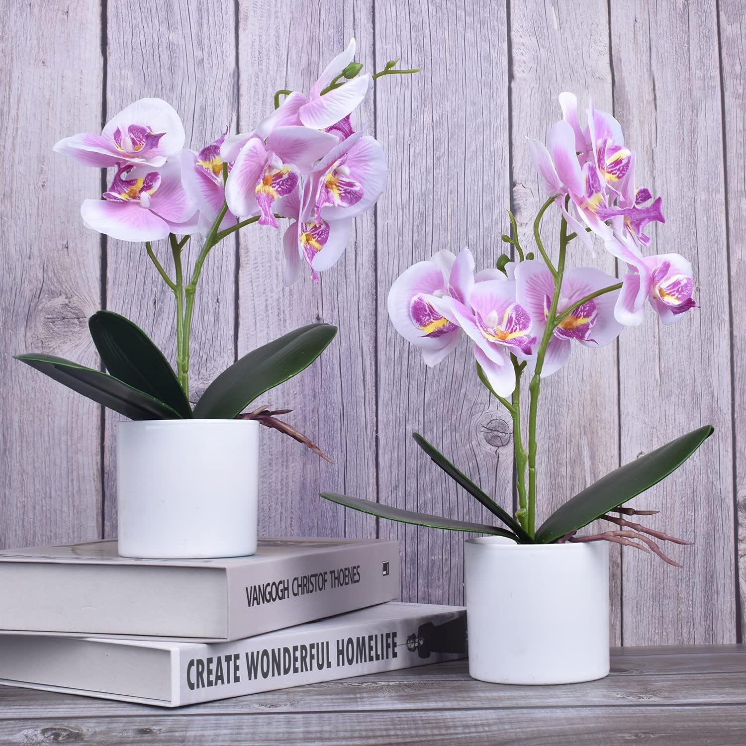 XONOR Artificial Orchid Flowers Potted with Plastic Vase