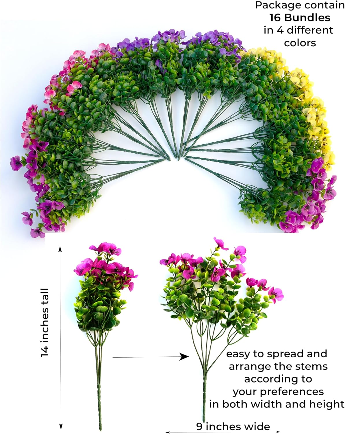 AXYLEX Artificial Flowers Outdoor Decor 16 Bundles Set