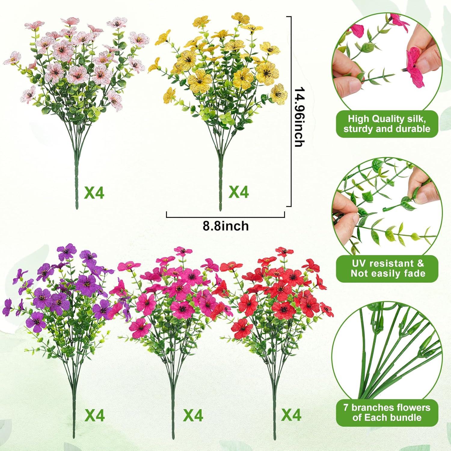 20 Bundles Artificial Flowers for Outdoor Decor
