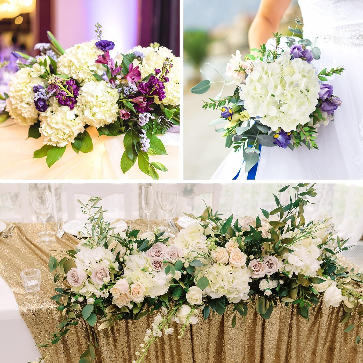 JPSOR 40pcs Artificial Hydrangea Flower Heads with Stems White