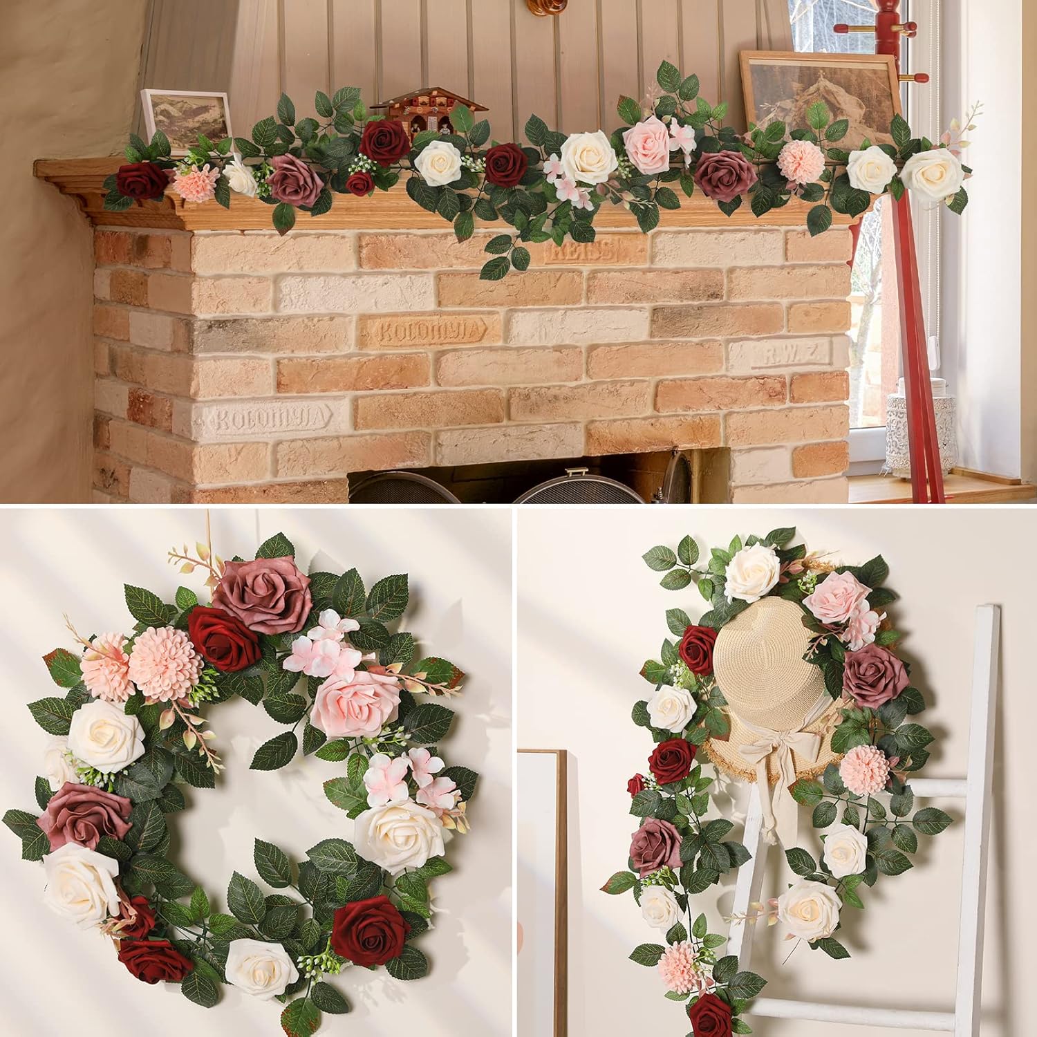 Garisey 5FT Artificial Rose Garland Burgundy Wedding Decor