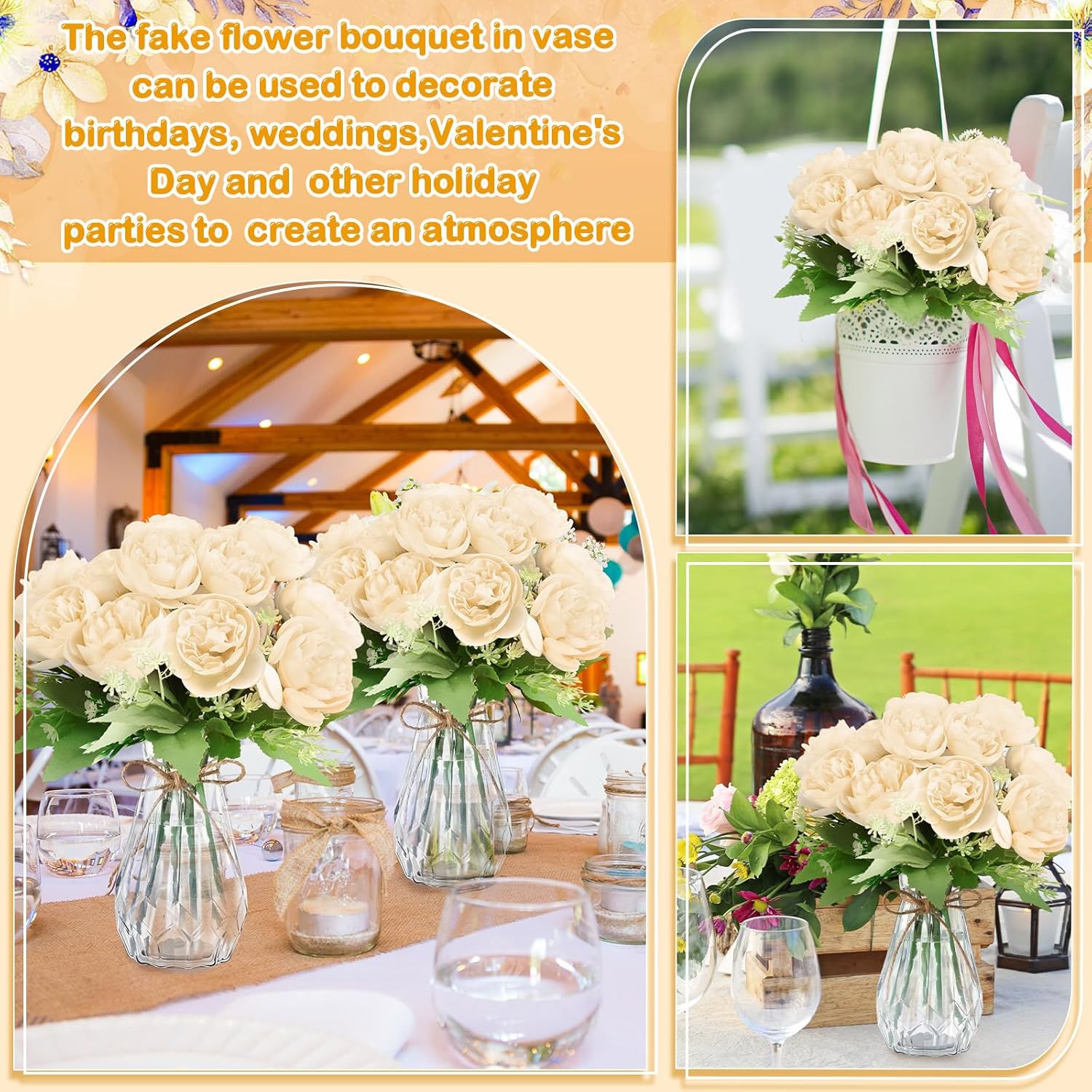 Zeyune 37 Pack Artificial Peonies with Bud Vase