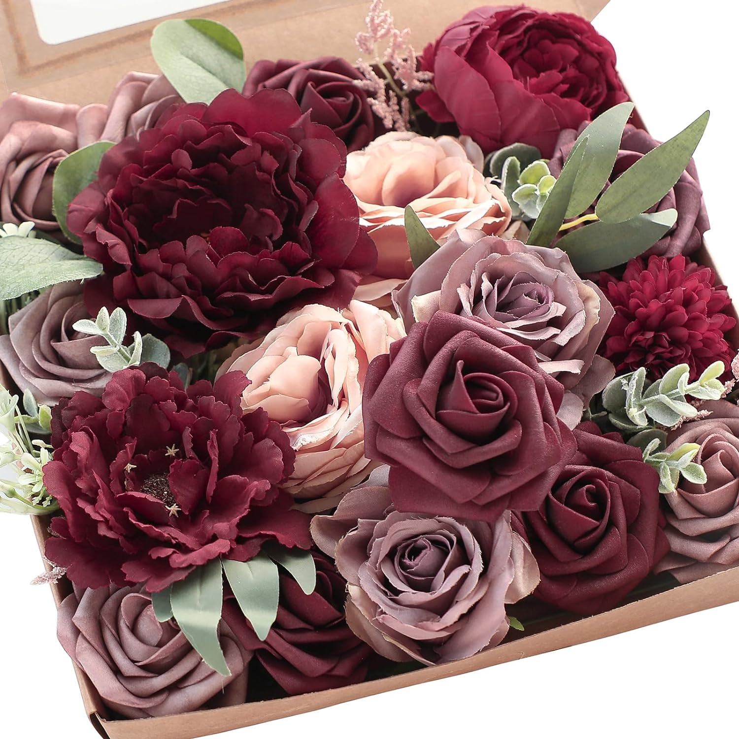 Floroom Artificial Flowers Dark Red Wedding Set