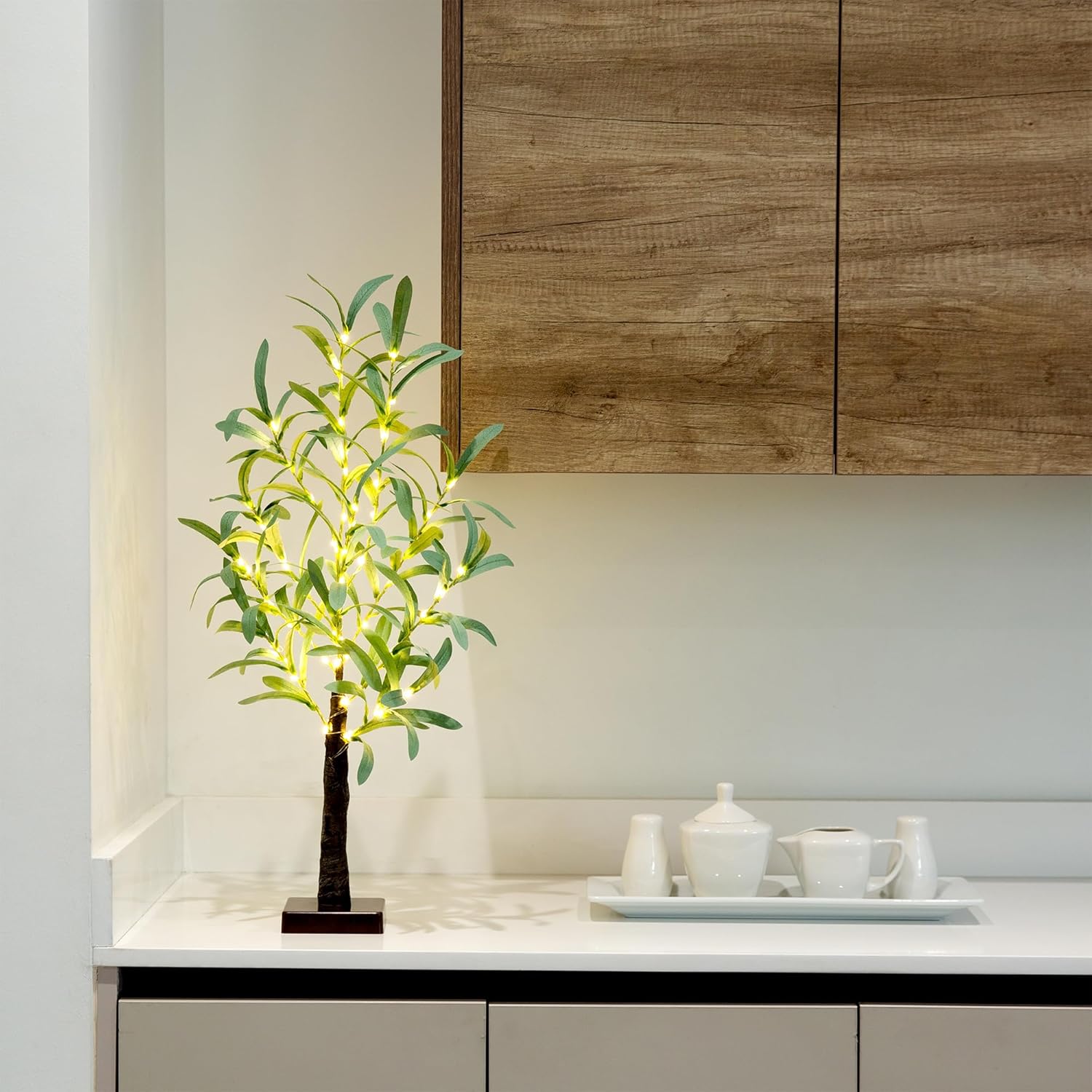 Nearly Natural 2-Foot Artificial Olive Tree with LED Lights