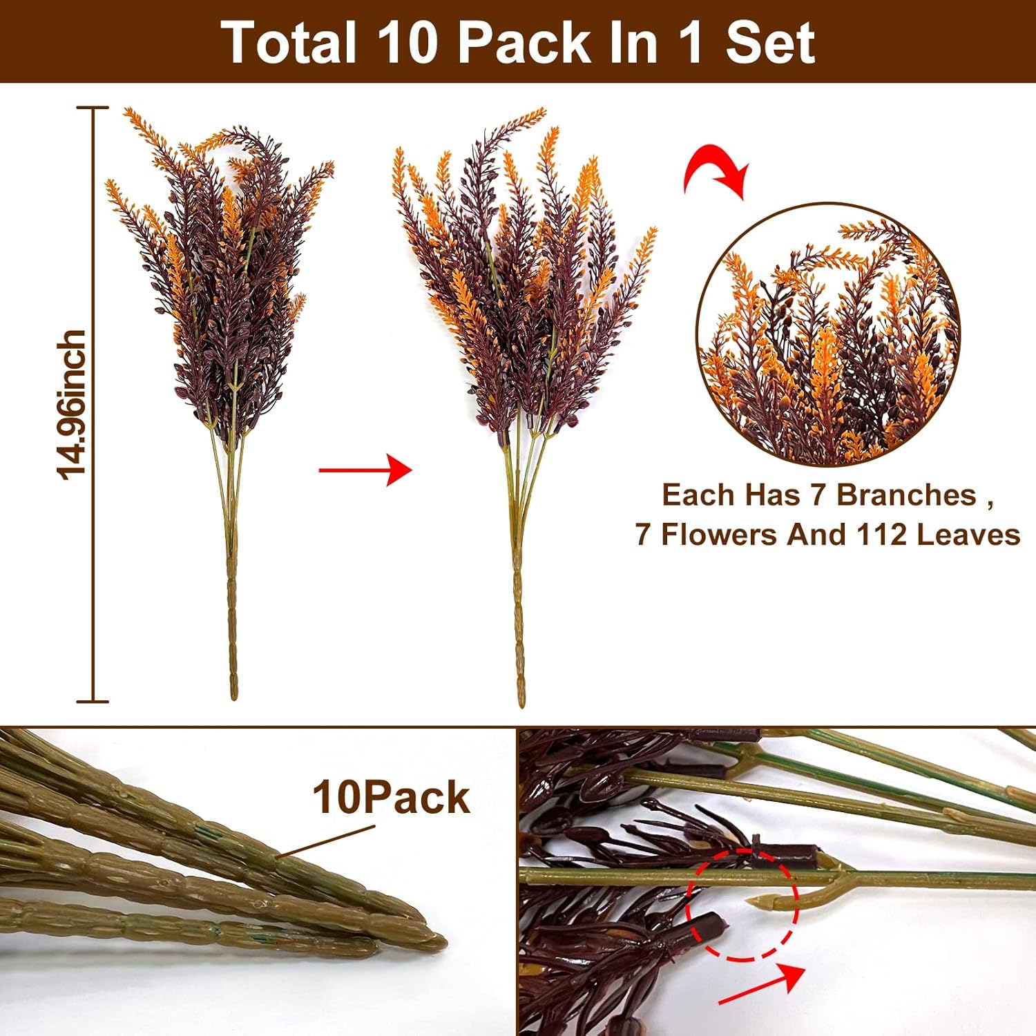 10 Bundles Artificial Fall Flowers for Outdoor Decor