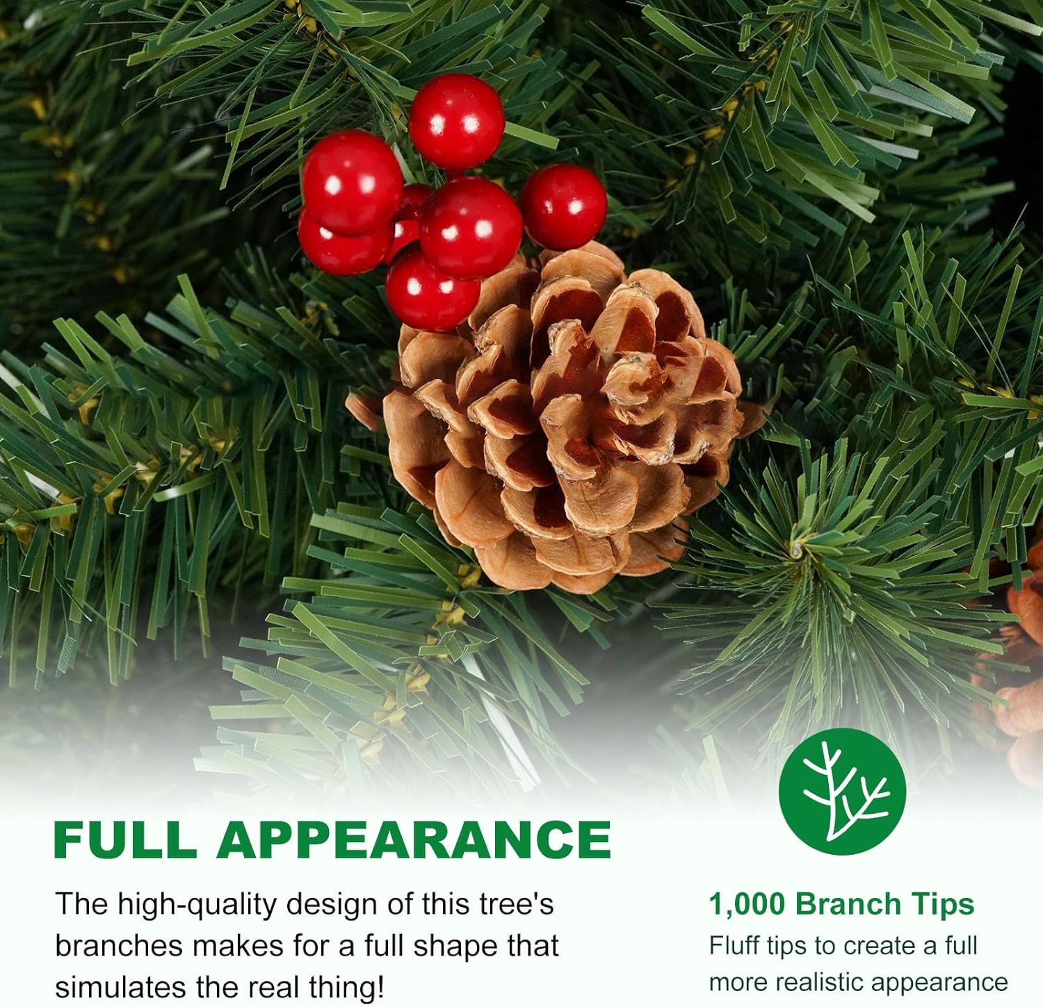 7FT Artificial Christmas Tree with Pine Cone and Red Fruit Foldable Metal Stand