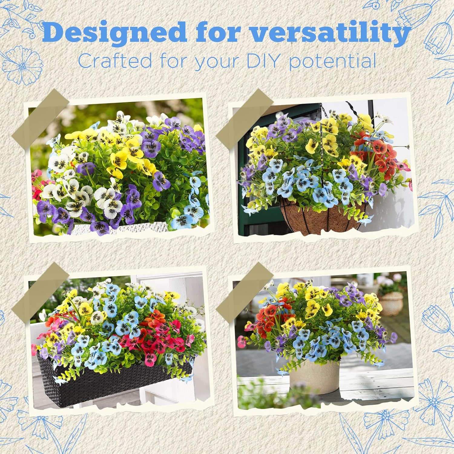 Realistic Artificial Pansies for Outdoor Use 18 Bundle UV Resistant Decor