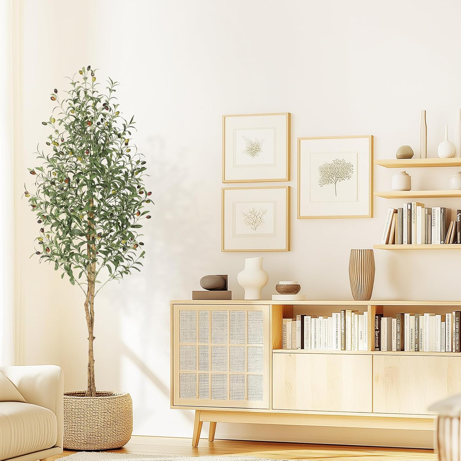 GAOMON 6ft Artificial Olive Tree with White Pot 2pcs