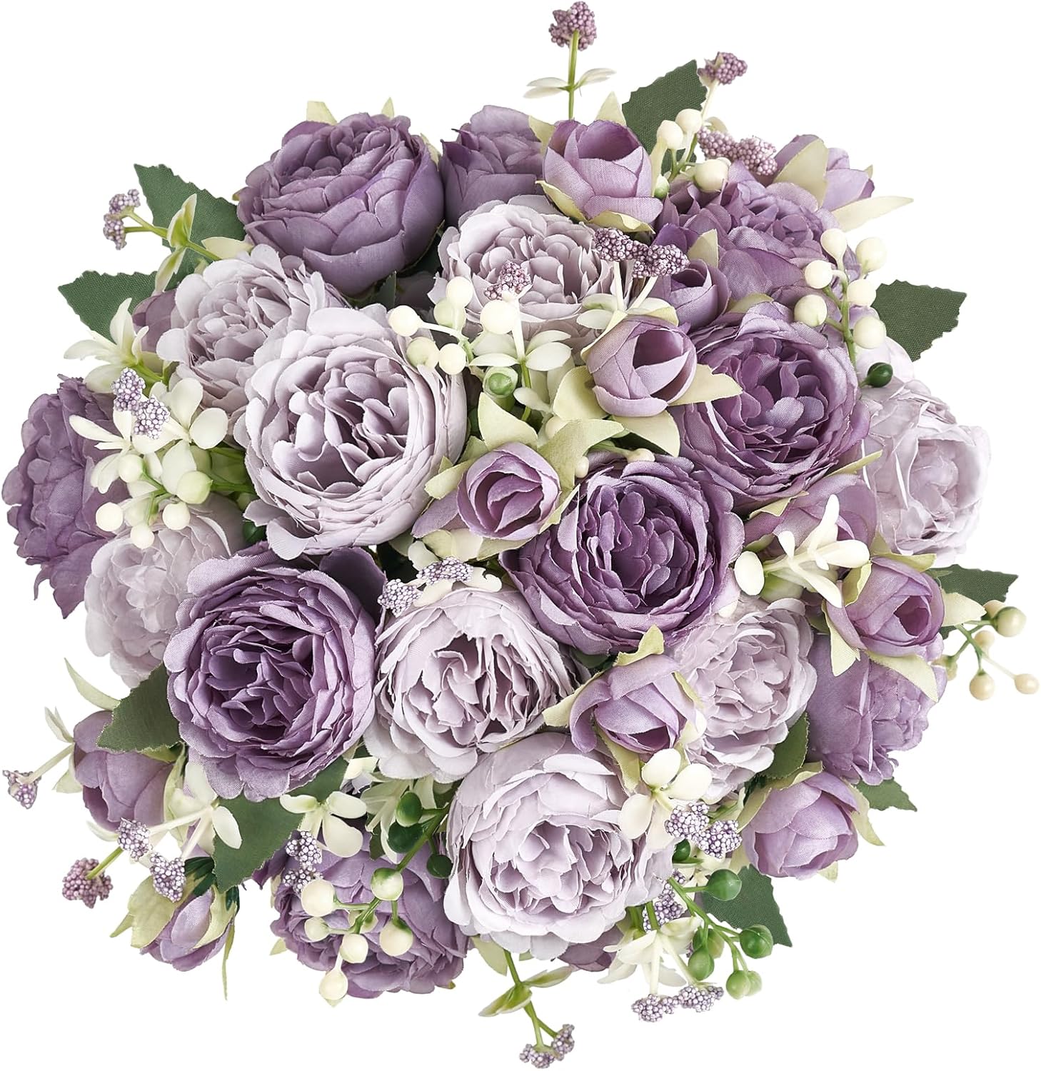 Mkono Peonies Artificial Flowers Purple Indoor Fake Bouquet