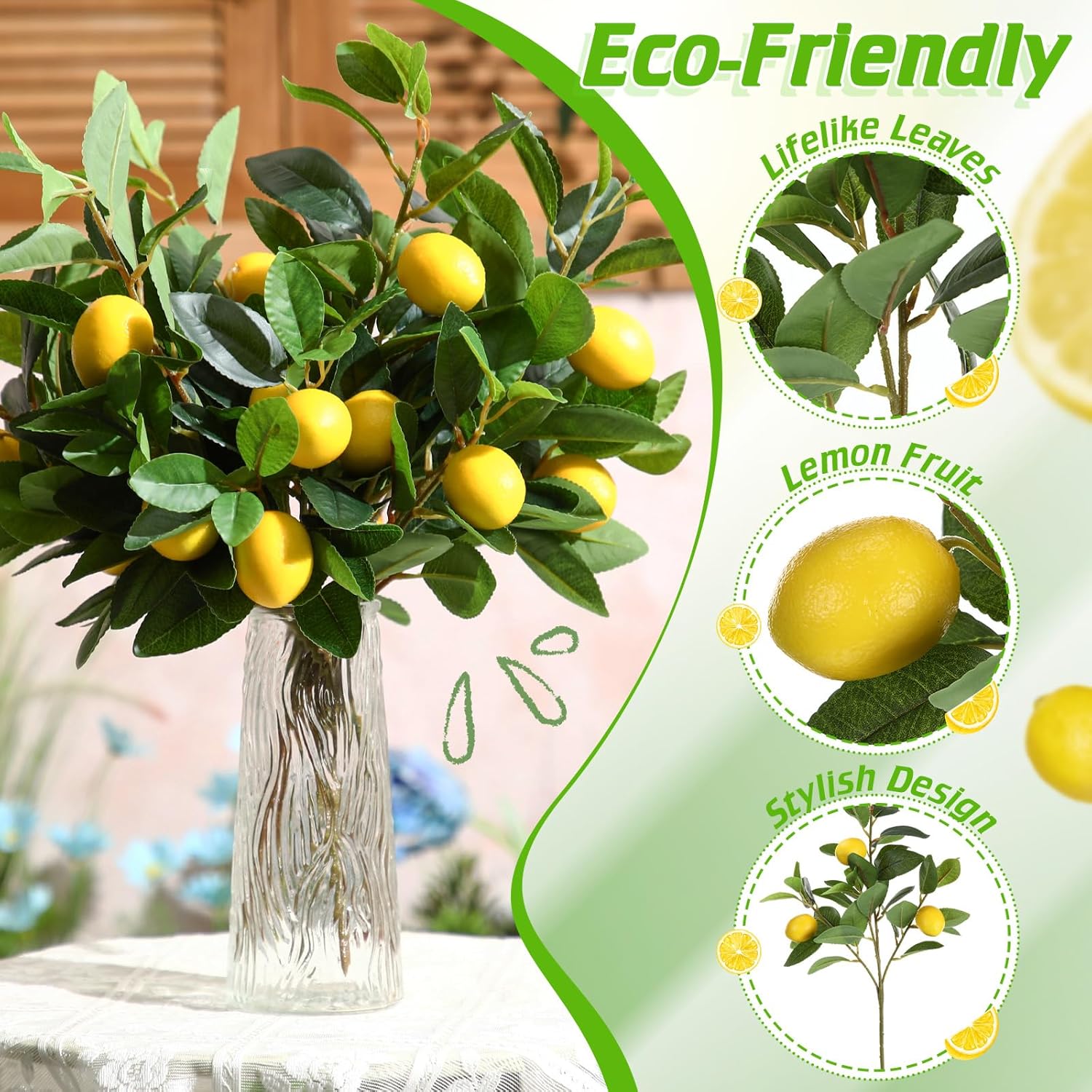 Giegxin 6 Pcs Artificial Lemon Branches 18 Inch Decor