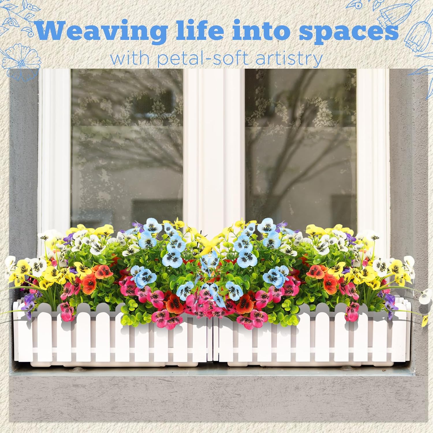 Realistic Artificial Pansies for Outdoor Use 18 Bundle UV Resistant Decor
