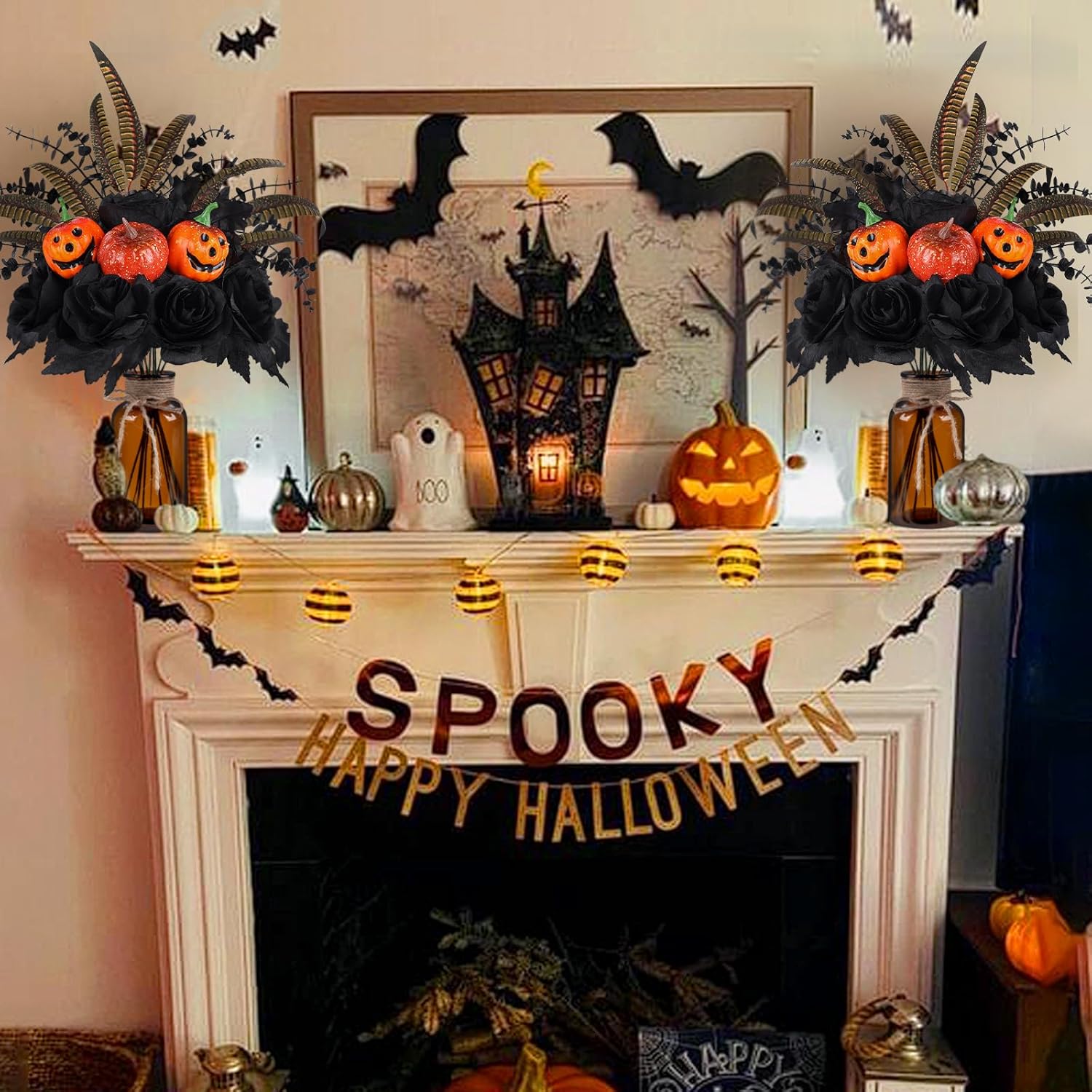 Halloween Artificial Flower Arrangements with Vase