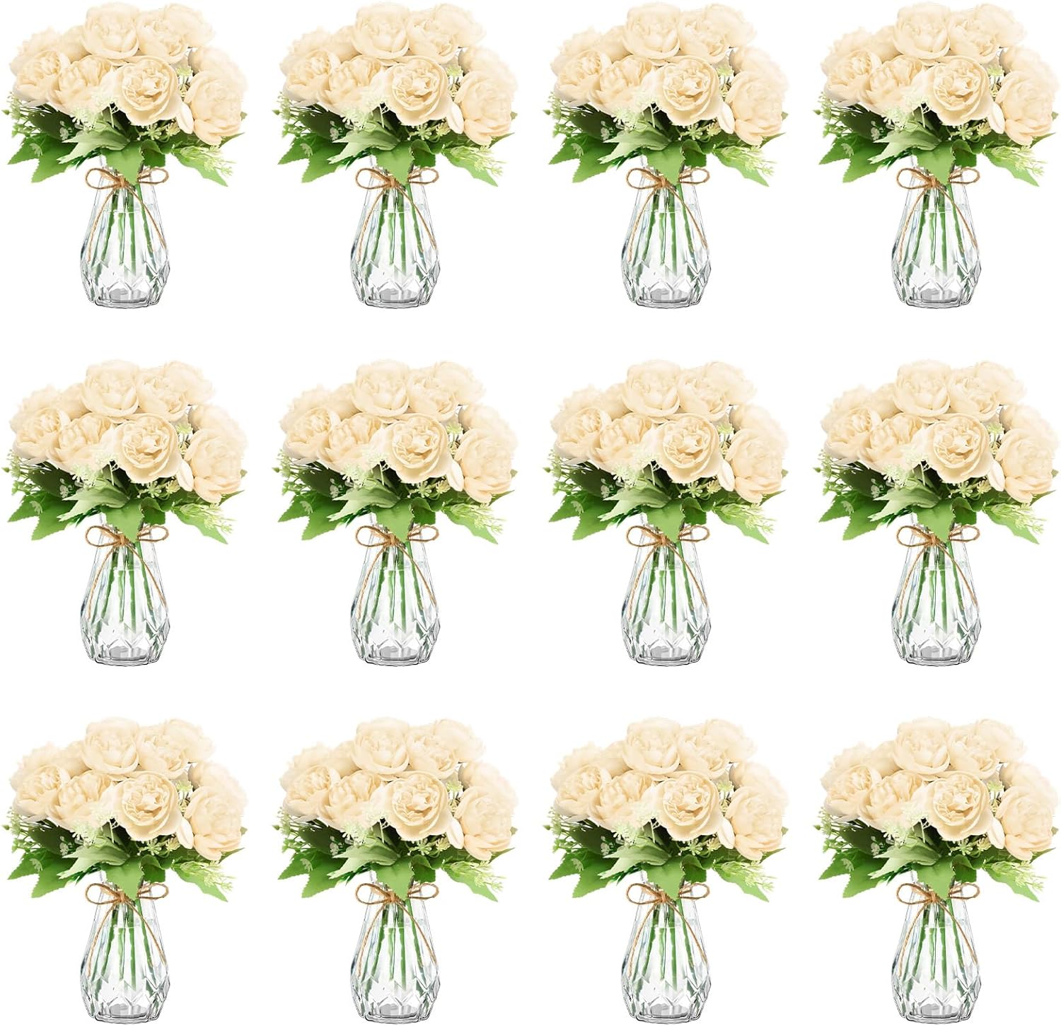 Zeyune 37 Pack Artificial Peonies with Bud Vase