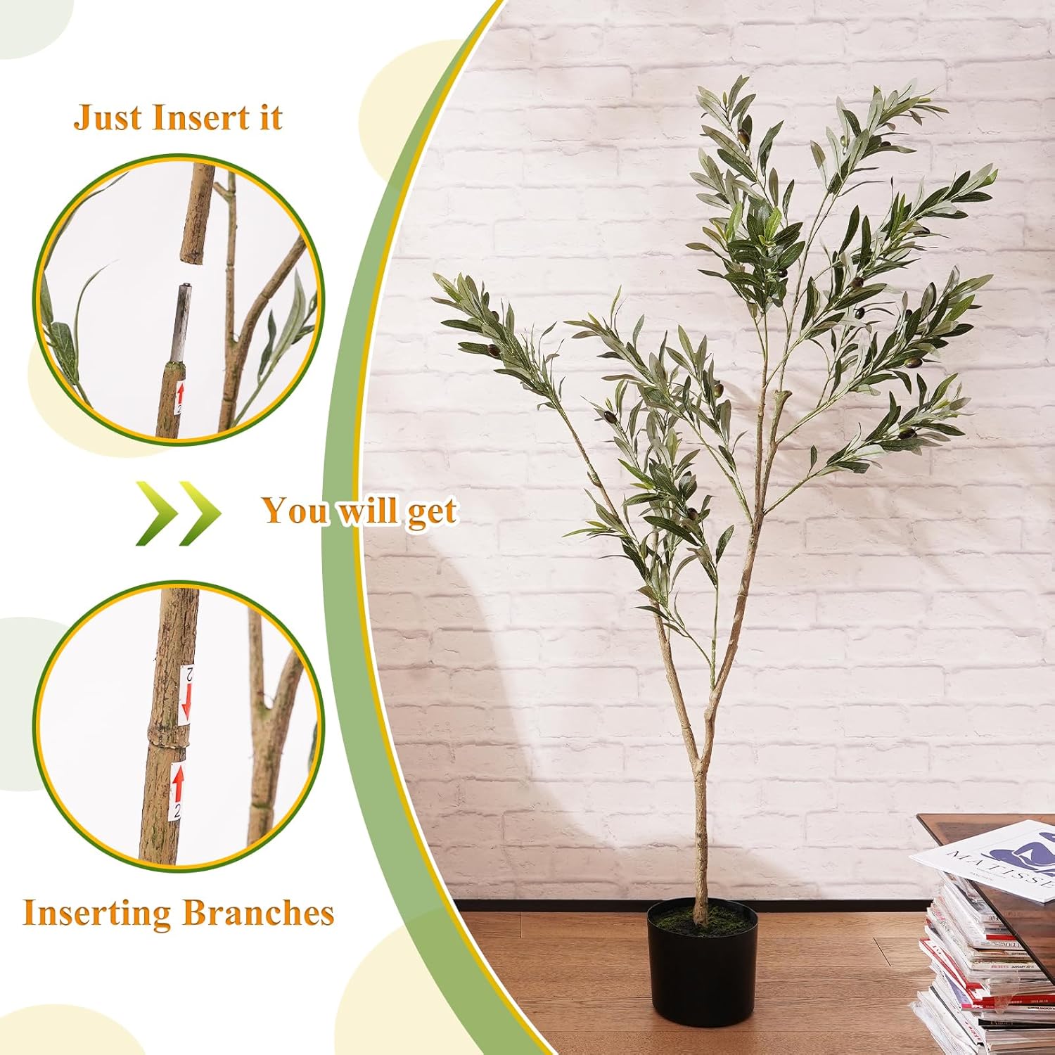 KULAMOON Artificial Olive Tree with Planter 5ft Black Realistic Fruits