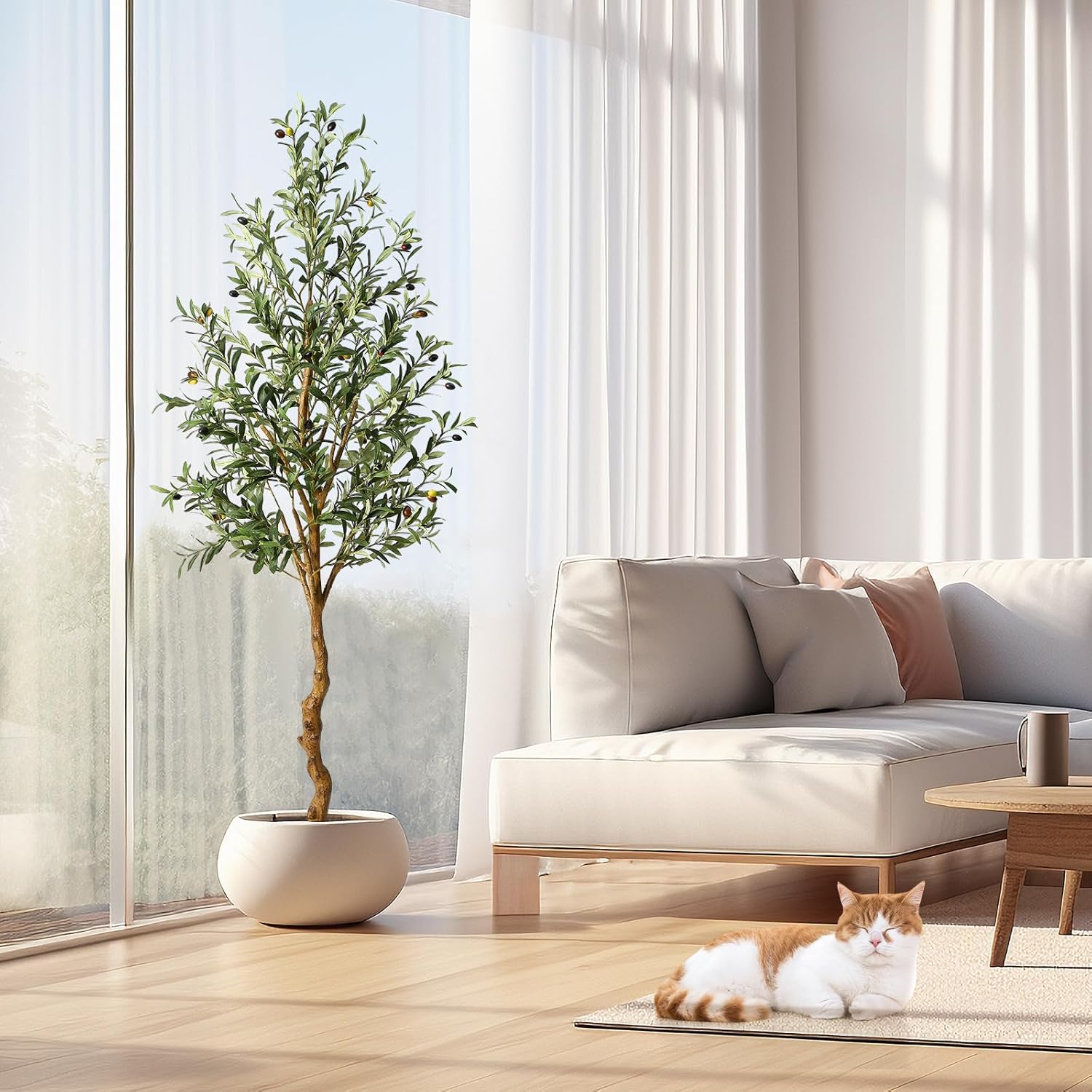 GAOMON 6FT Artificial Olive Tree with Basket and Lifelike Fruits