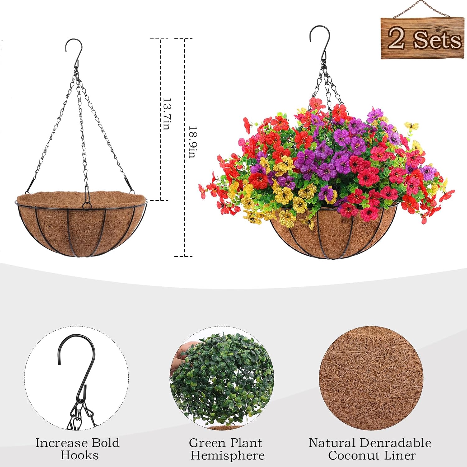 Hananona 2 Set Artificial Flowers with Hanging Baskets