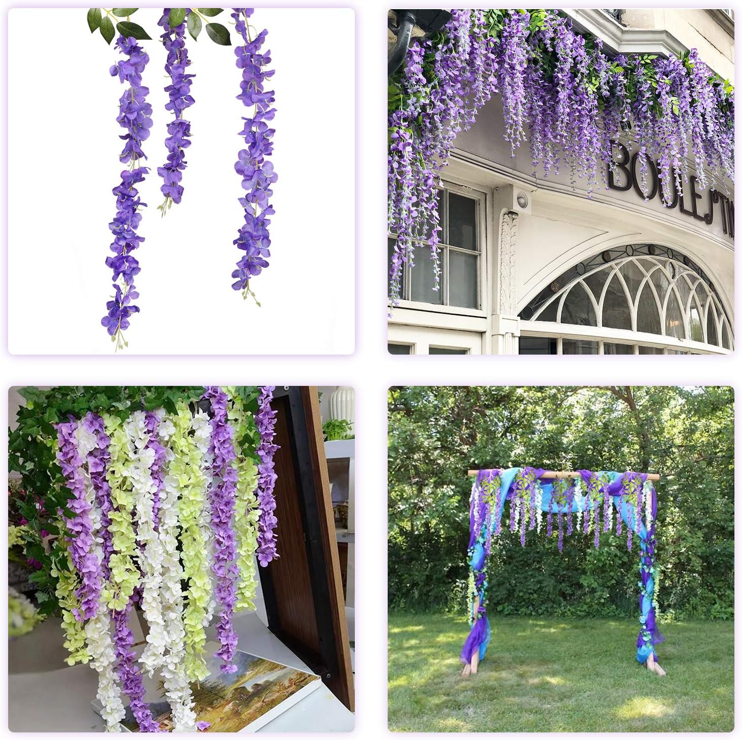 6 Pack Artificial Wisteria Vine Hanging Garland Purple