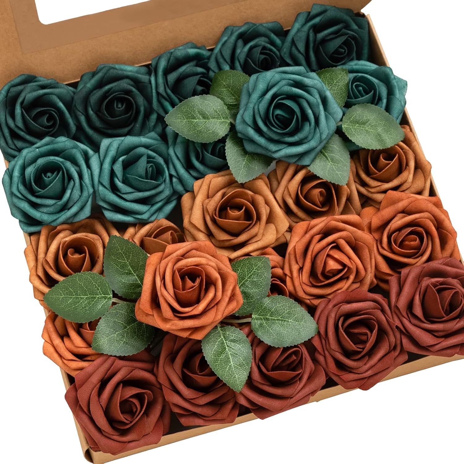 Lings Moment Artificial Roses 25Pcs 3 Inch Teal Shades