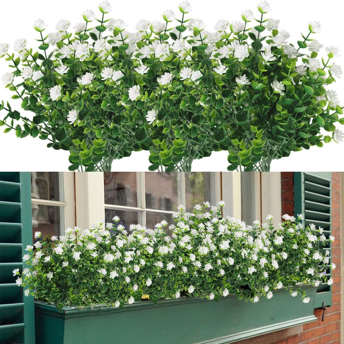 HAPLIA 6 Bundle Artificial Flowers Set - White UV Resistant