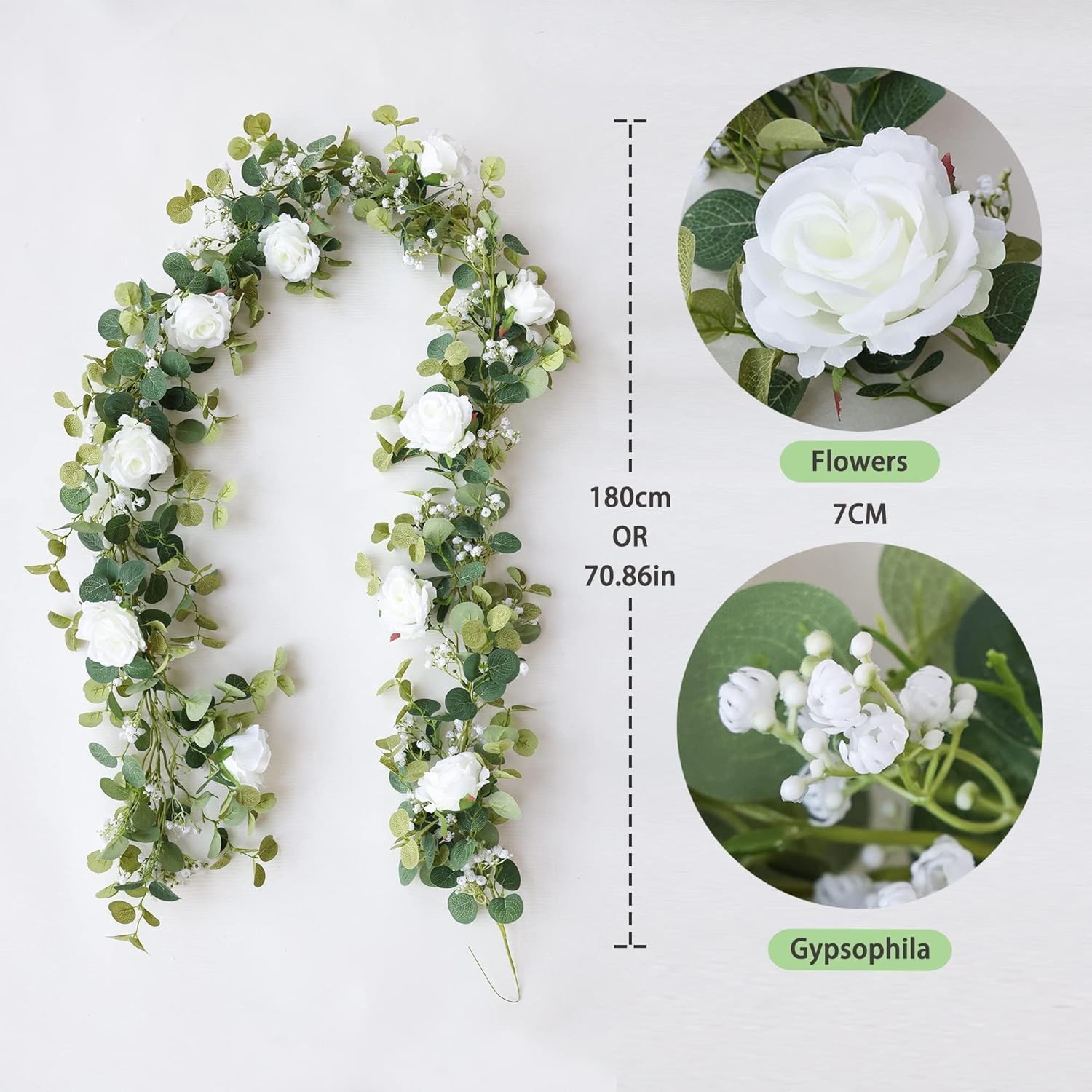 Annas Whimsy 591FT Artificial Eucalyptus Garland with Flowers