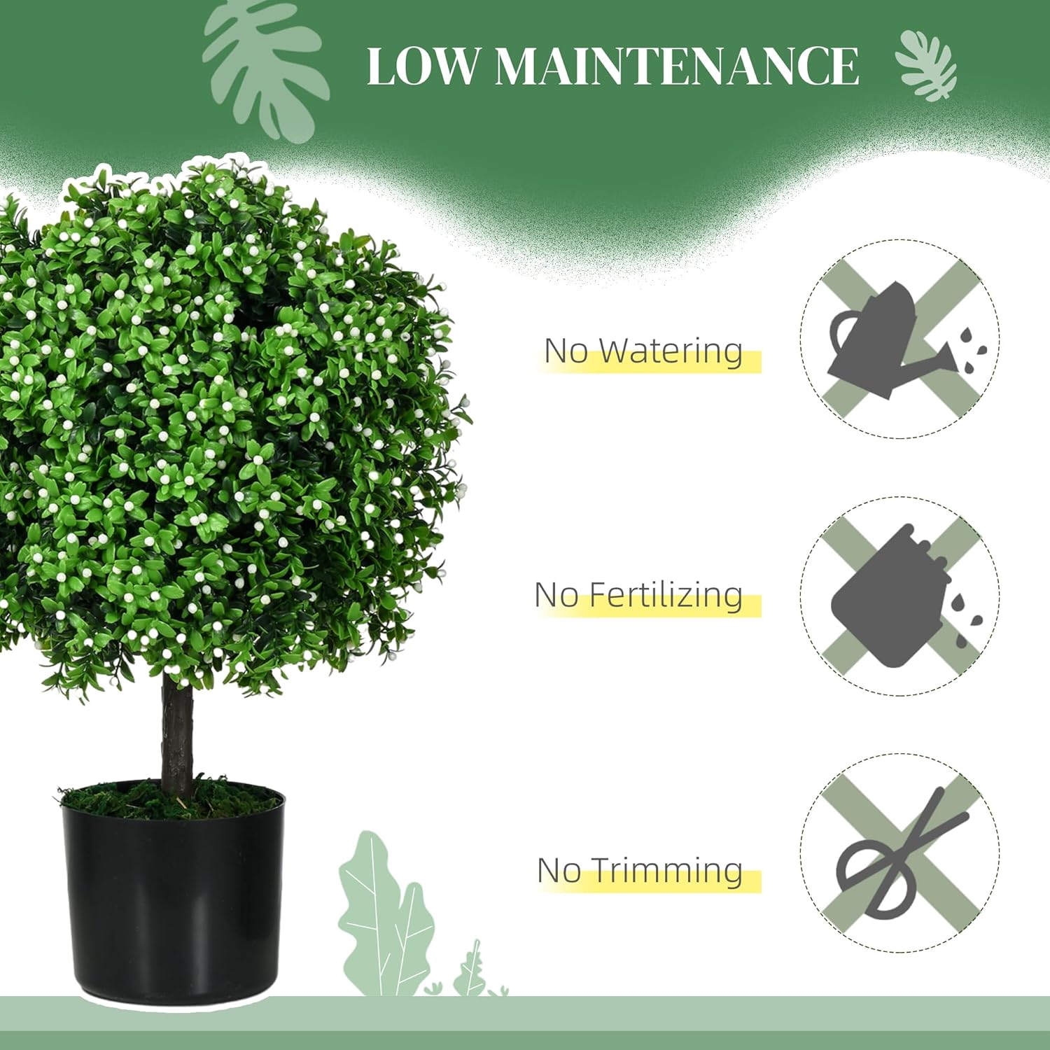 HOMCOM 2 Pack Artificial Boxwood Topiary Trees with Pot
