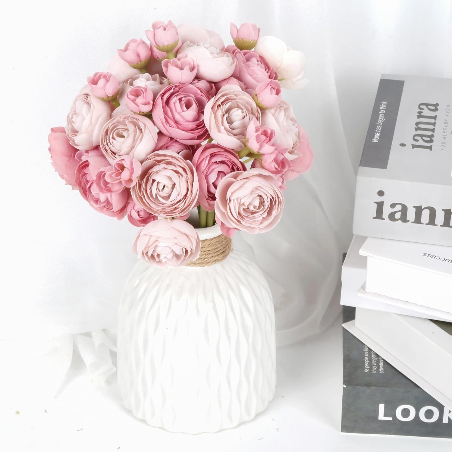 IPOPU Artificial Ranunculus Bouquets with Stems 12PCS Dusty Rose