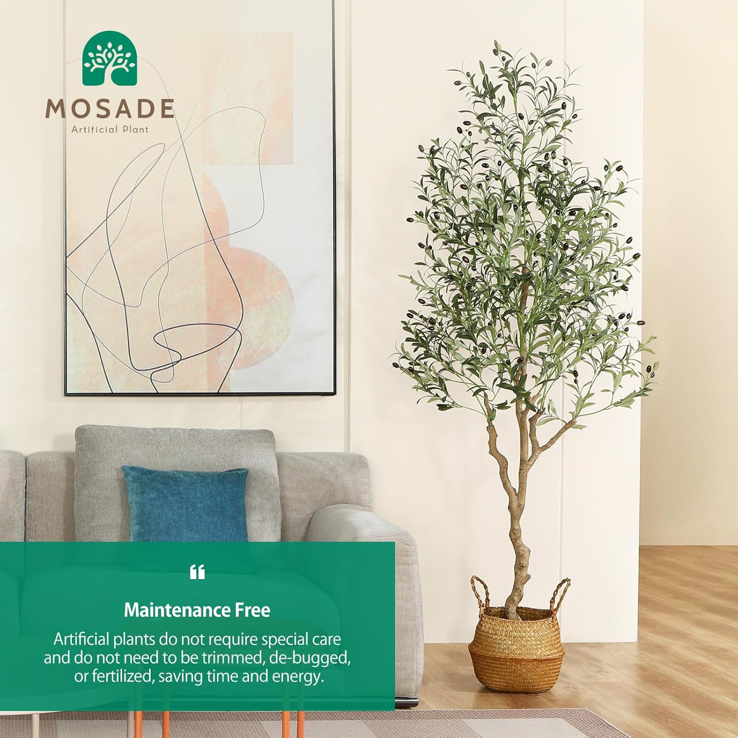 MOSADE 7 Feet Artificial Olive Tree with Seagrass Basket