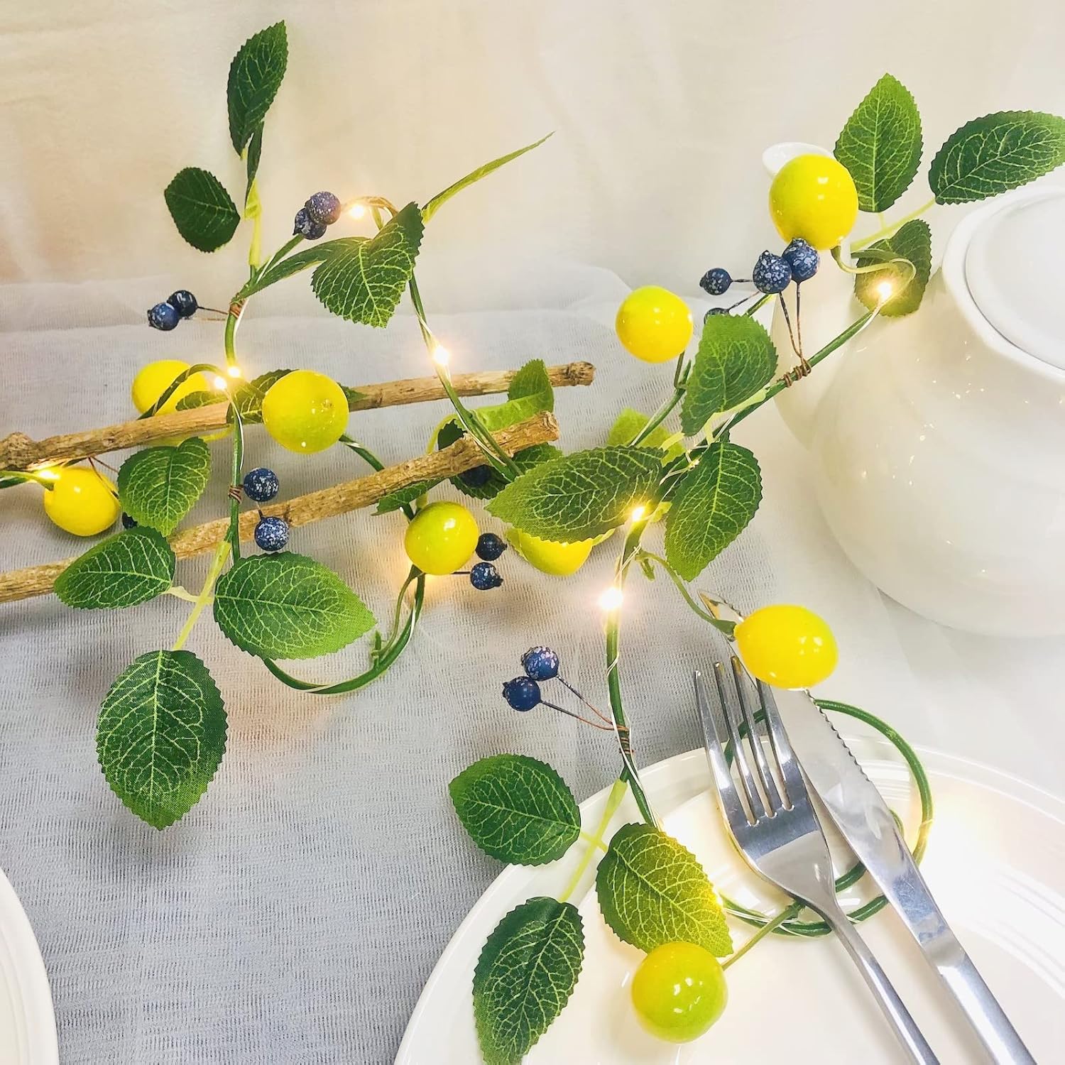 Lemon Blueberry Vine Garland with LED Lights 2 Pack