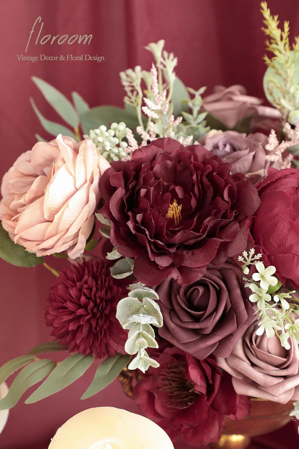 Floroom Artificial Flowers Dark Red Wedding Set