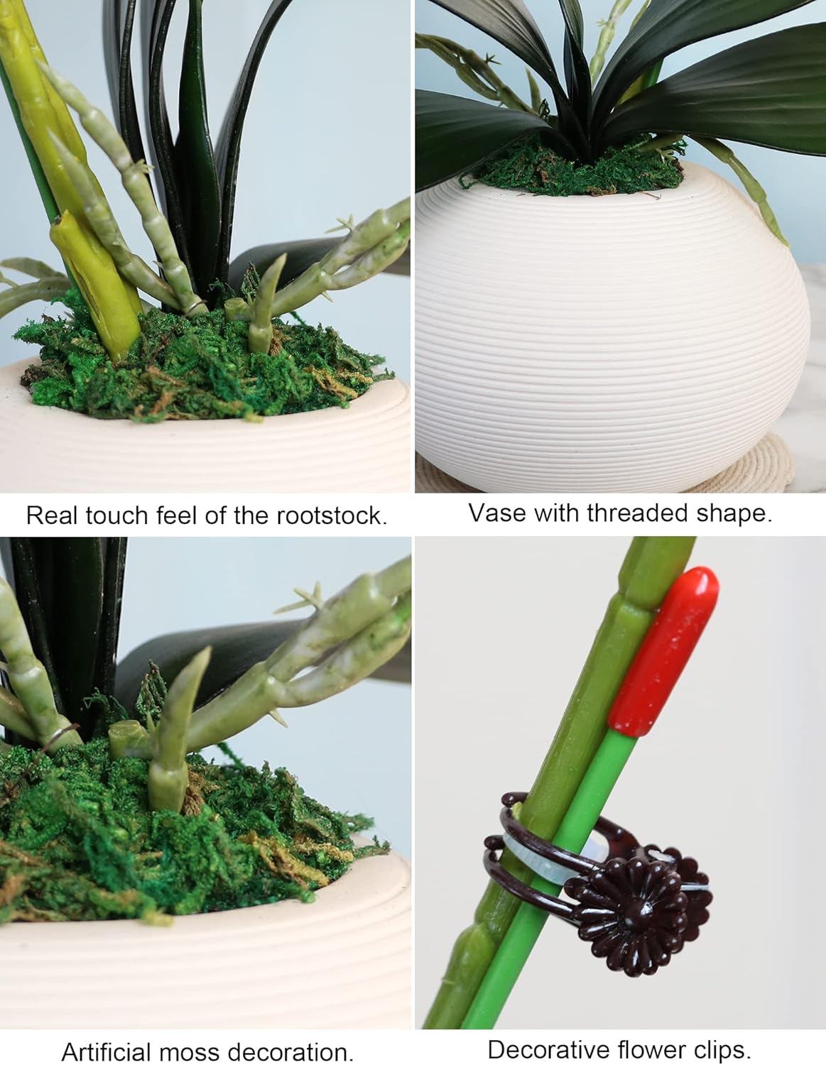 Forlaoers White Real Touch Orchid Artificial Flowers with Vase