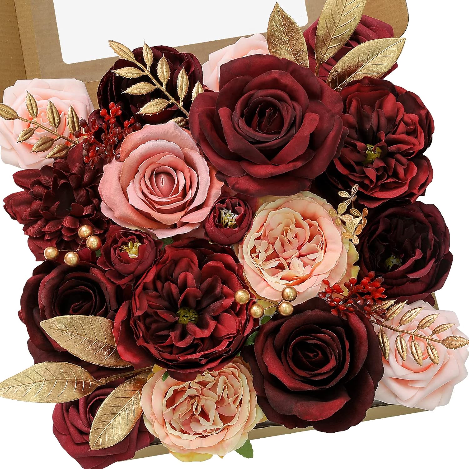 Serwalin Artificial Flowers Burgundy Pink for Wedding Decorations