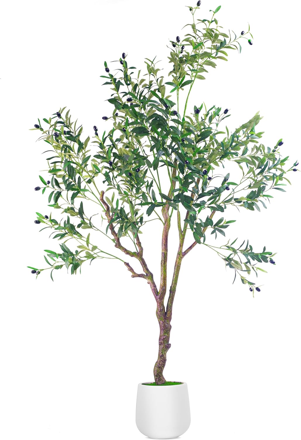 Faux Olive Tree 6FT Tall with White Planter and Lifelike Fruits